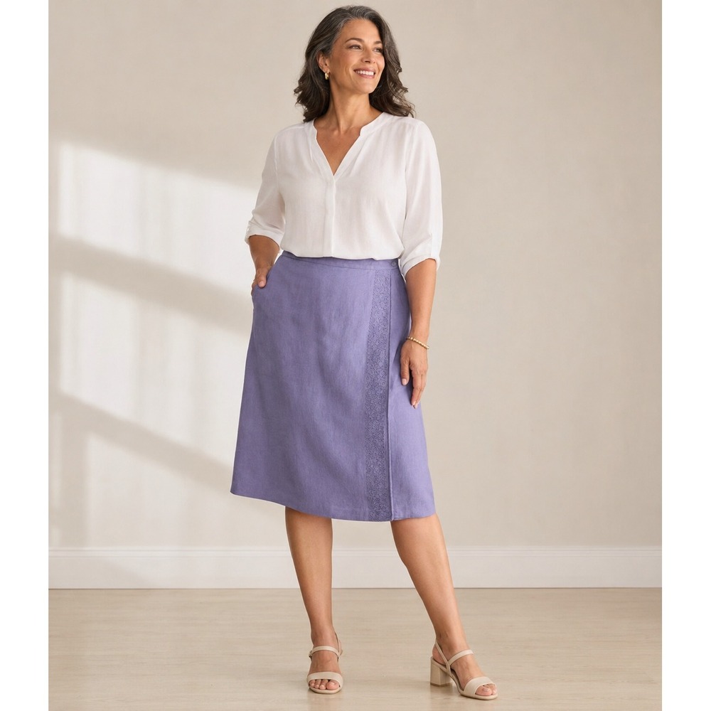 Norton McNaughton Woman Sz 20 Linen Blend Embroidered Midi Skirt Purple Career